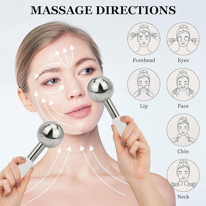 LazyGa Ice Globes for Face & Eyes - Unbreakless Stainless Steel Cryo Sticks Facial Massage Tools Cold Therapy Cooling Globes to Reduce Puffiness, Wrinkles, Dark Circles Spa & Esthetician Supplies