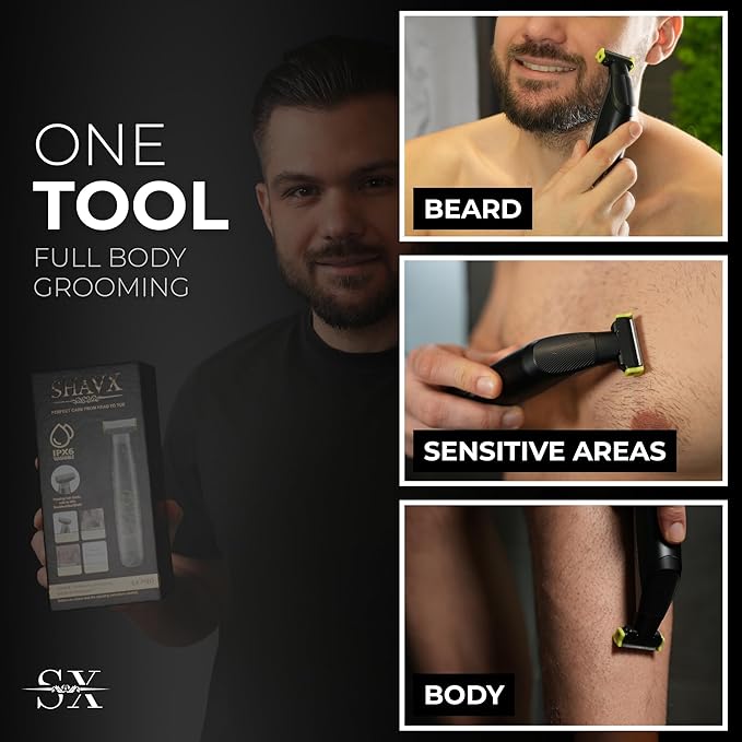 Body Hair Trimmer for Men Electric Shaver for Pubic & Groin Hair Ball Groomer, Beard, Chest, Legs, Sensitive Areas, with Skin-Safe Dual Blades, Waterproof Wet-Dry IPX6 Rechargeable USB-C, 3 Combs