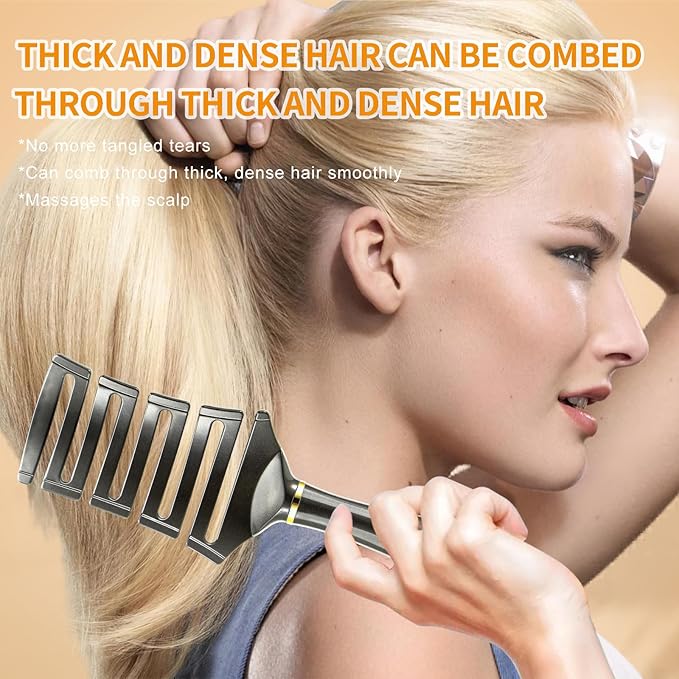 Curved Detangling Brush for Curly Hair, Professional Vented Anti-Tangle Brush for Wet & Dry, Ideal for Textured 2A to 4C Hair and Thick Blow Drying
