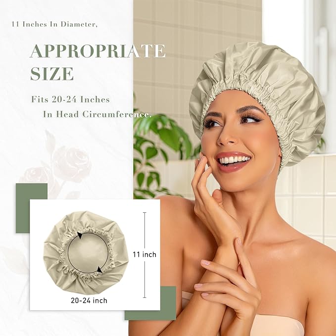 Edoneery Reusable Shower Caps for Women, Waterproof Long Hair Bonnet