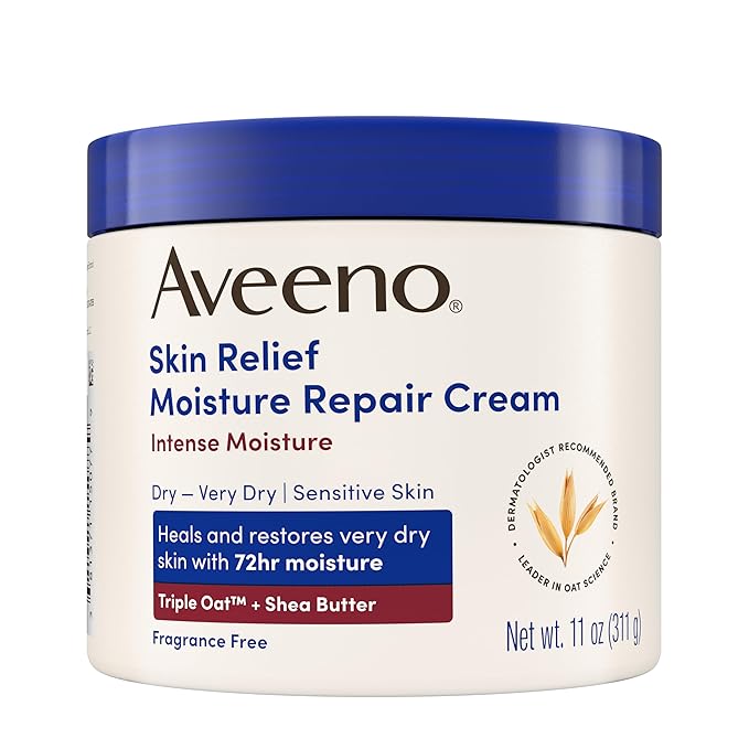 Aveeno Skin Relief Intense Moisture Repair Body Cream with Triple Oat & Shea Butter Formula, Moisturizing Cream Heals & Restores Very Dry Skin with Long-Lasting Moisture, Fragrance-Free, 11 Oz