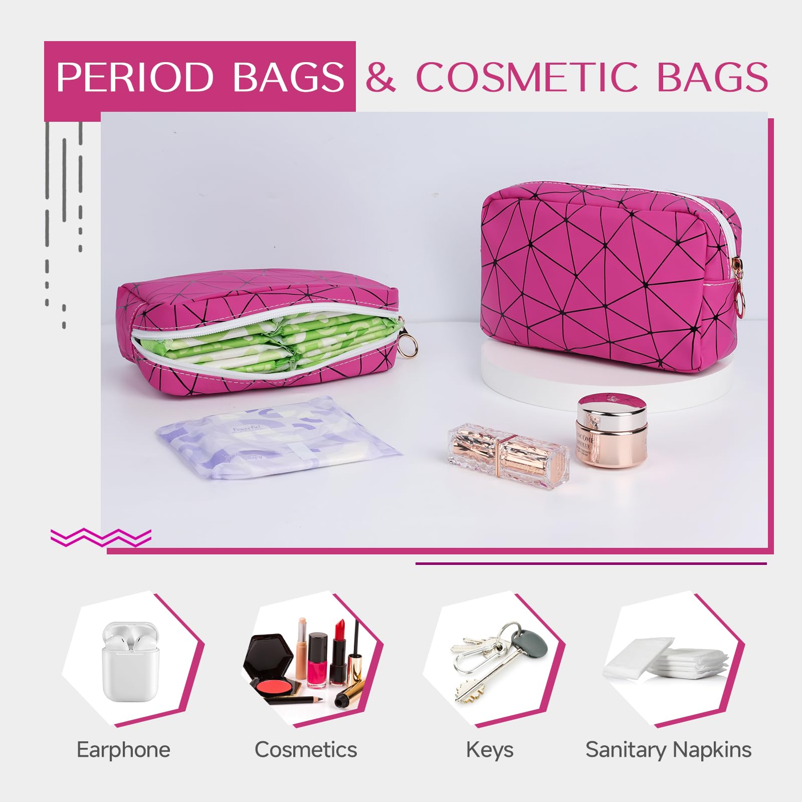 Likesing Period Bag Pouch, Leather Tampon Holder for Purse-Rose Red