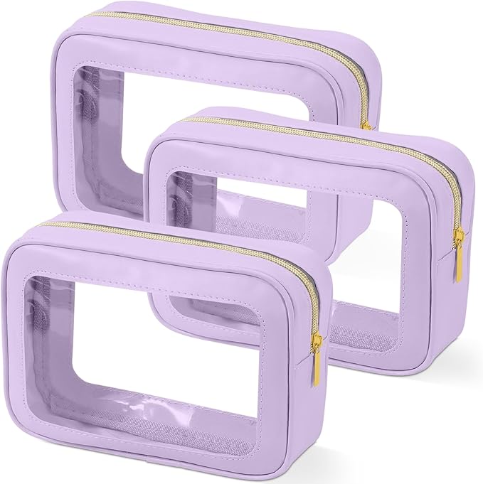 YOPCDJ 3PCS Clear Toiletry Bag,TSA Approved Travel Pouch with Zipper for Cosmetics and Toiletries，Diaper Bag Organizer Pouch Set, Purse Organizer and Clear Car Bag for Women and Kids