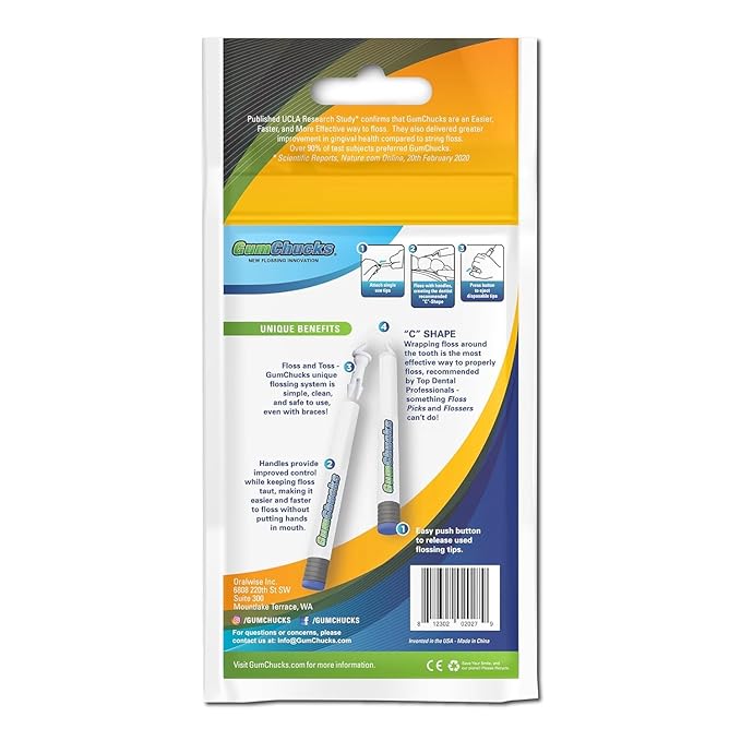 GumChucks Refill Tips - Floss Picks for Braces & Tight Teeth – Reusable Dual Handle Flosser – No Hands in Mouth - Easy for Kids, Adults & Seniors (90 Tips)