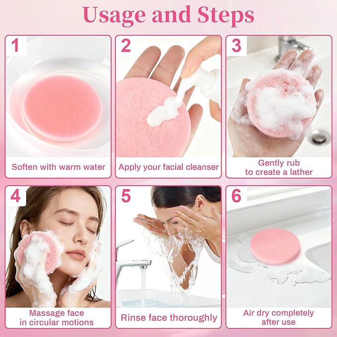 120pcs Compressed Facial Sponges - Round Face Sponge Disposable Travel Facial Cleansing Pads Makeup Sponge for Face Wash Exfoliating Remover Skin Care Beauty Tool Esthetician Essential（Pink）
