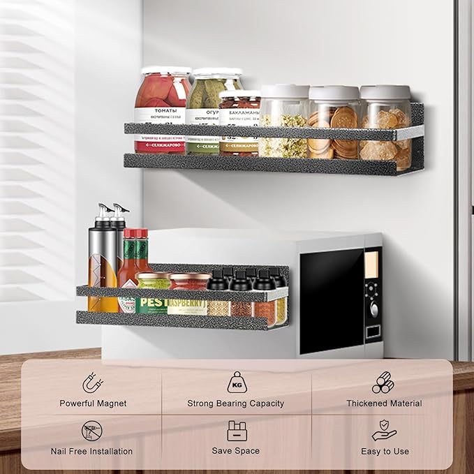 Uten Magnetic Spice Rack for Refrigerator 2 Pack, Spice Organizer Kitchen