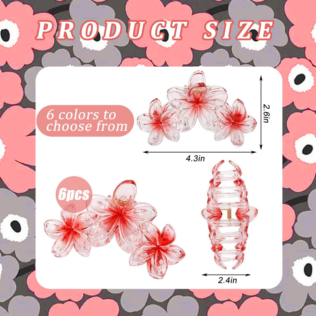 YONOY 6Pcs Flower Hair Clips for Women,Non-Slip Matte Flower Hair Clips for Women,Hawaiian Hair Flower Clip Large Plumeria Strong Hold Hair Claws Banana Cute Clip Beach Hair Accessories