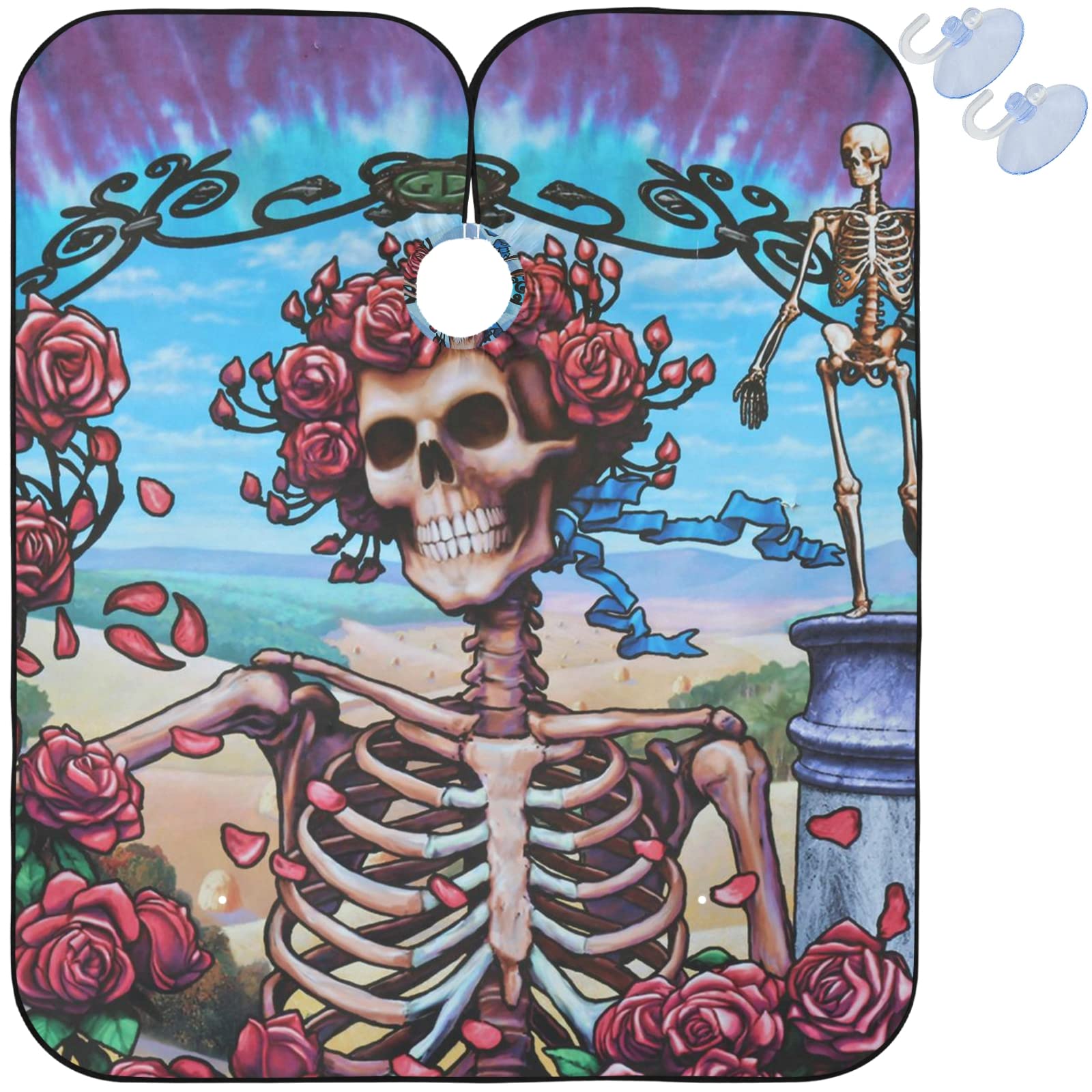 Visesunny Barber Cape - Flower Skull Polyester Hair Cutting Salon Apron Anti-Static Haircut Water-Resistant Shaving Cloth Beard Shaving Bib Hairdressing Cape