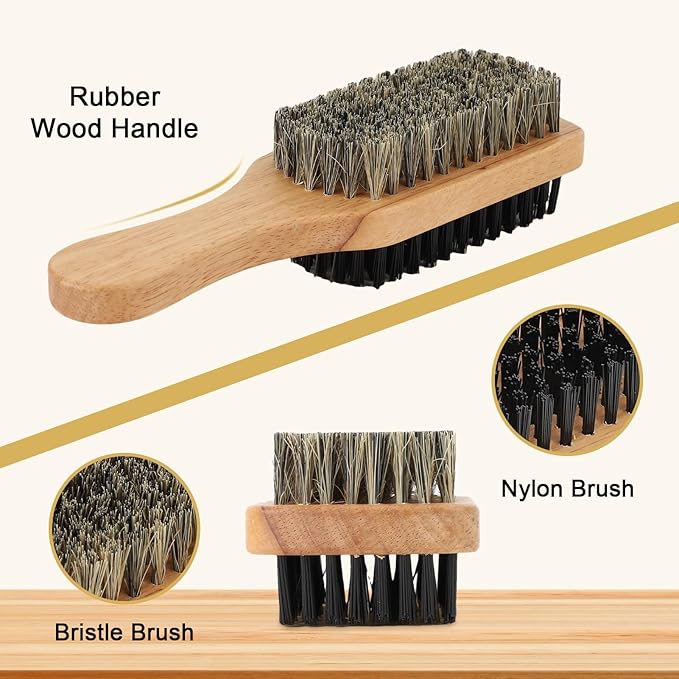 Brrnoo Double Sided Beard Brush, Imitation Bristle with Rubber Wood Handle for Men, Mustache Brush, Beard Grooming Tool - Brown