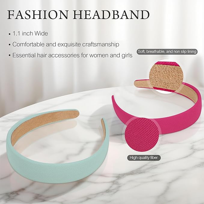 6PCS Headbands for Women – 1 Inch Wide Non-Slip Elastic Hair Bands, Thick Solid Color Headbands for Girls & Women's Hair Accessories, Trendy Fall Style