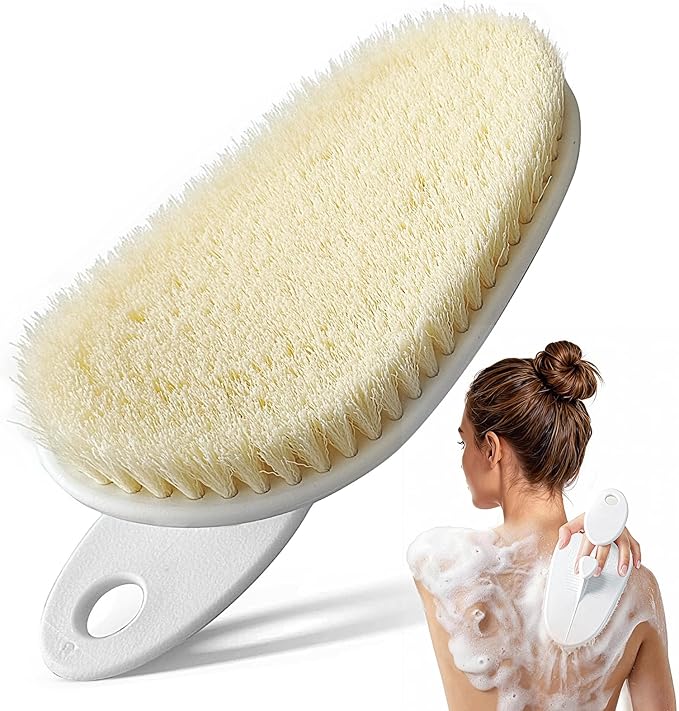 Shower Brush for Body, Extra-Large Bath Brush with Ergonomic Curved Design, Soft-Medium Bristles for Gentle Exfoliation & Full-Body Cleansing, Comfortable Short Handle for Men & Women