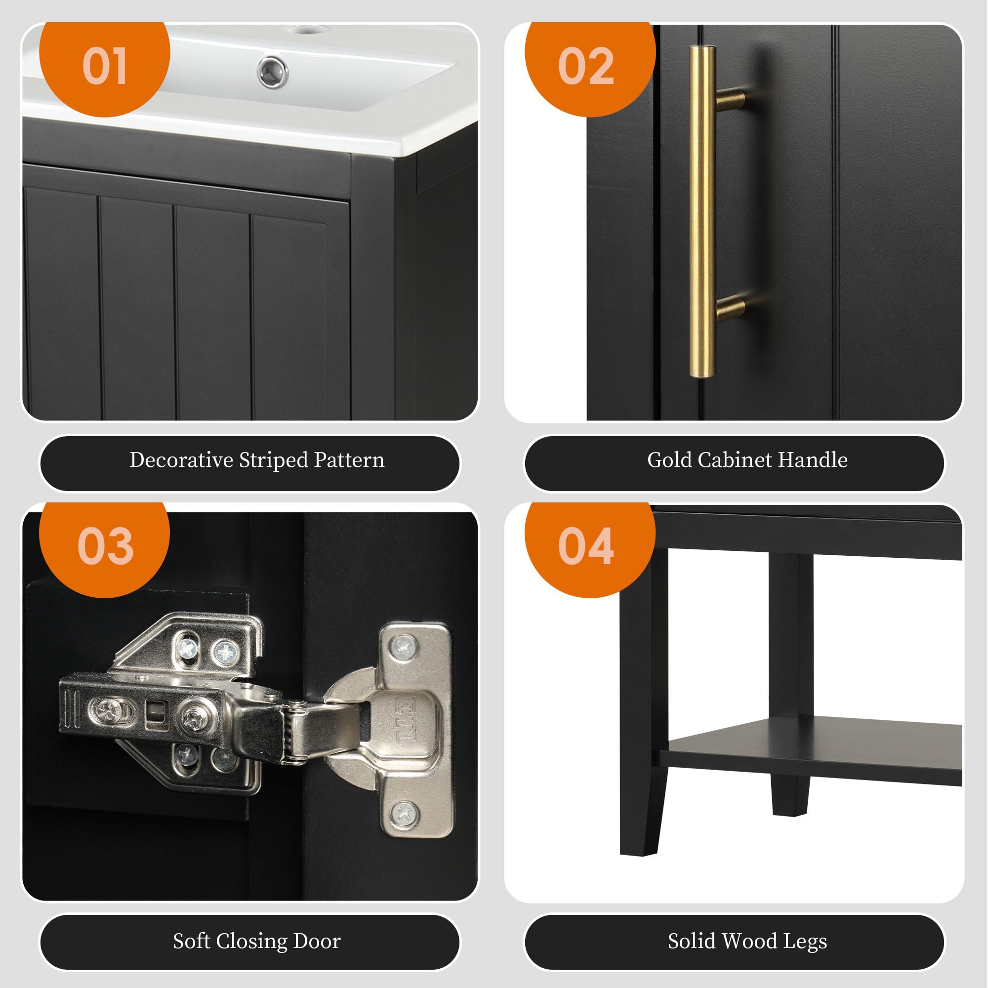Bellemave 20" Small Bathroom Vanity with Sink, Modern Bathroom Storage Cabinet with Door and Storage Rack, Free Standing Single Basin Vanity with Open Shelf, Undermount Ceramic Sink, Black