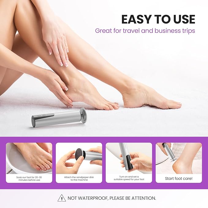 Electric Foot Callus Remover, 2 in 1 | 6 Speed Adjustable Foot File Nail Grinder with Sandpaper Disks, Professional Sander Pedicure Tool for Feet Dead Skin, Self Care Gifts for Women Mom Lover Friends