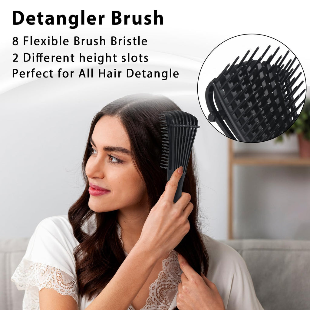 O BRUSHZOO Hair Brush Set, Hair Brushes for Women Men kid Wet Dry All Hair Detangling Parting Styling, Brush Set with Detangler Brush, Edge Brush, Teasing brush, Rat Tail Comb (Black)