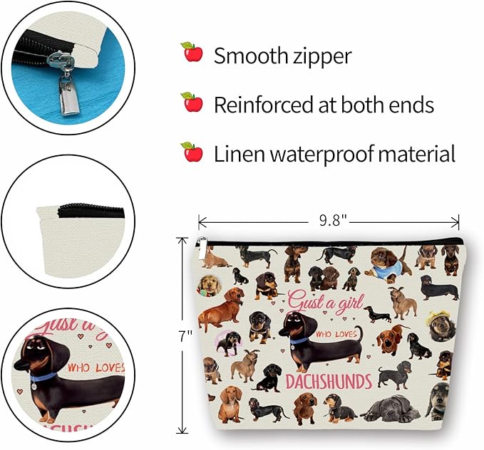 Girlly Dachshunds Makeup Bag For Dachshunds Lover Gift: Perfect Cosmetic Bag Just A Girl Who Love Dachshunds For Sisters, Friends,Teen Girls & Women.Ideal Gift For Travel, Birthdays, & Christmas.