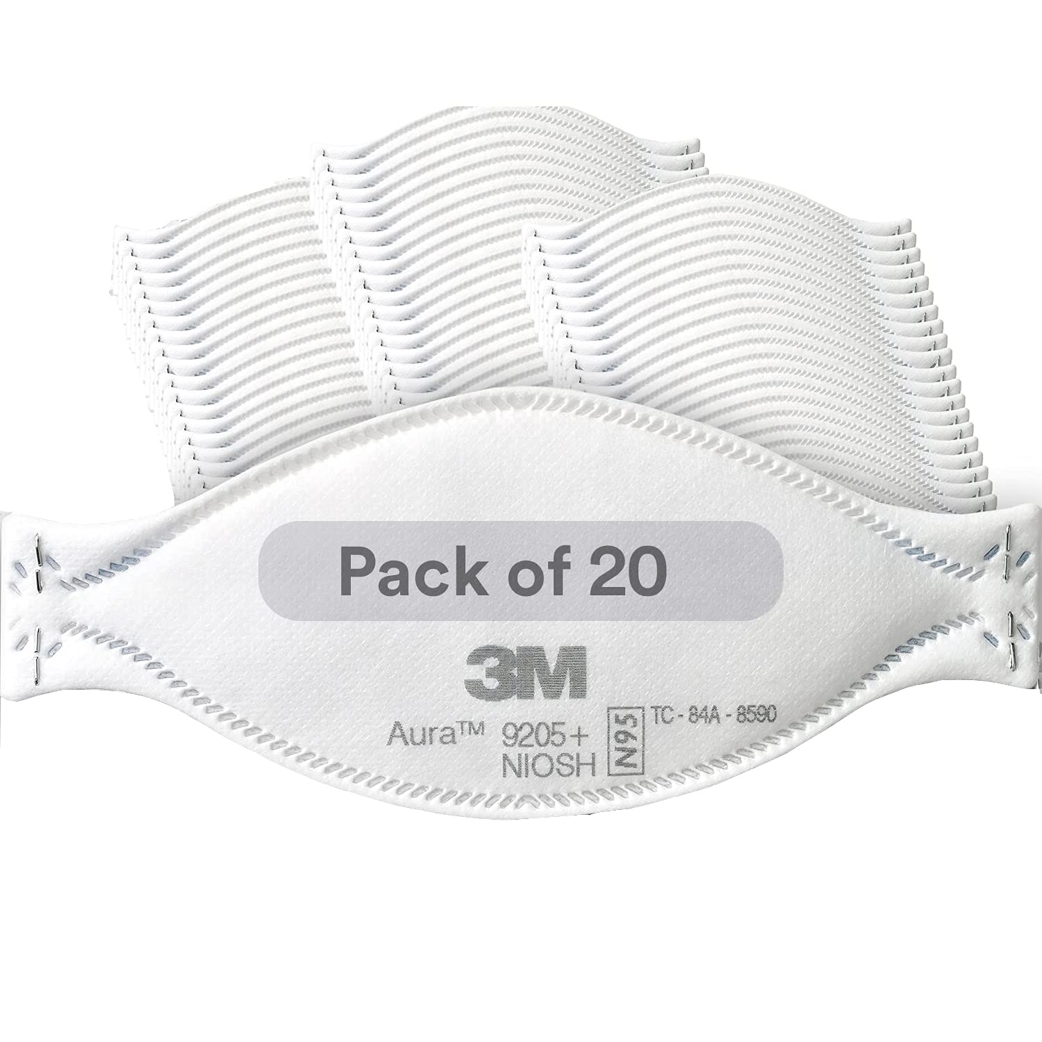 3M Aura Particulate Disposable Respirator 9205+, N95, Pack of 20, NIOSH