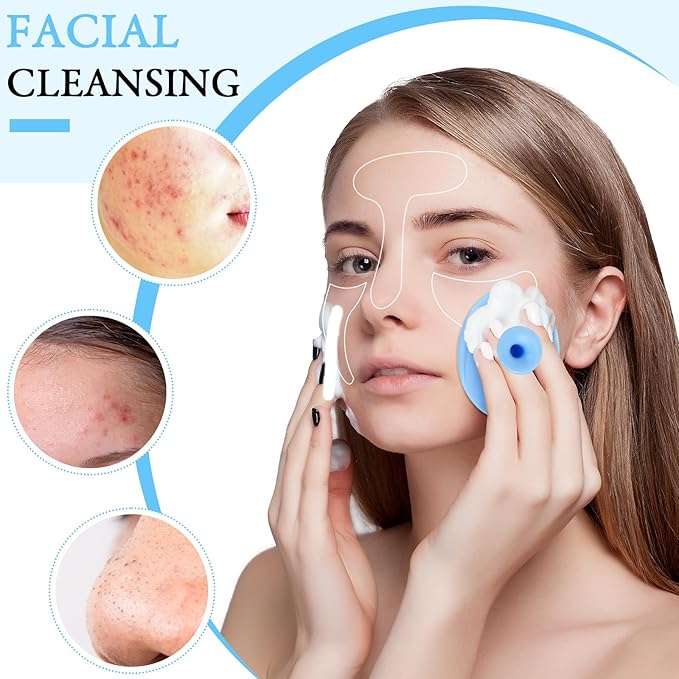Nuogo 40 Pack Facial Cleansing Brush Face Scrubber Face Exfoliator Exfoliating Brush Soft Silicone Scrubber Handheld Wash Scrub Pad Tool for Deep Cleaning Pore Blackhead Skin Care Women (Blue)