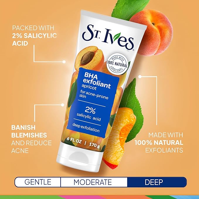 St. Ives Face Scrub, Exfoliant Variety 2-Pack, Fresh Skin & BHA Apricot Scrubs, 6 Oz Ea