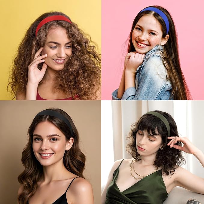 Wecoe 10 Pack Satin Headbands 1 Inch Wide Red Black Green Purple Brown Blue Headband Women Girls Non Slip Fashion Hair Bands Diy Costume Hair Accessories Women Girls Diademas Coreanas Para Mujer