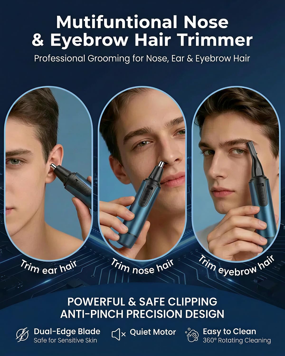 AREYZIN Nose Hair Trimmer for Men,2026 Professional 3 in 1 Painless RechargeableEar and Nose Trimmer,IPX7 Waterproof Eyebrow Facial Hair Trimmer Body Grooming Kit Dual EdgeBlades