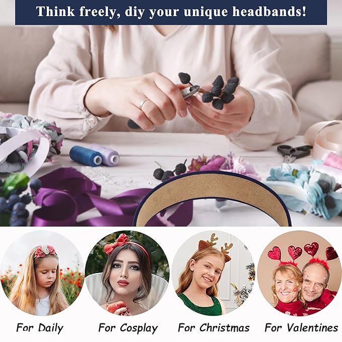 Wecoe Hairband, 10 Pack Satin Headbands 1.3 Inch Wide, Dark Navy Blue, for Women and Girls, Non Slip Fashion Hair Bands, DIY Holiday Hair Accessories