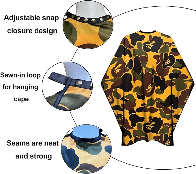 Barber Cape for Men Professional Hair Cutting Salon Capes with Snap Closures Waterproof Large Hairdressing Styling Gown for Barber- 63”× 56” (New Camouflage B)
