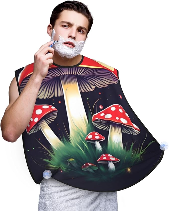 Magic Mushrooms Print Beard Bib Shaving Apron, Beard Hair Trimming Cape Gift For Dad