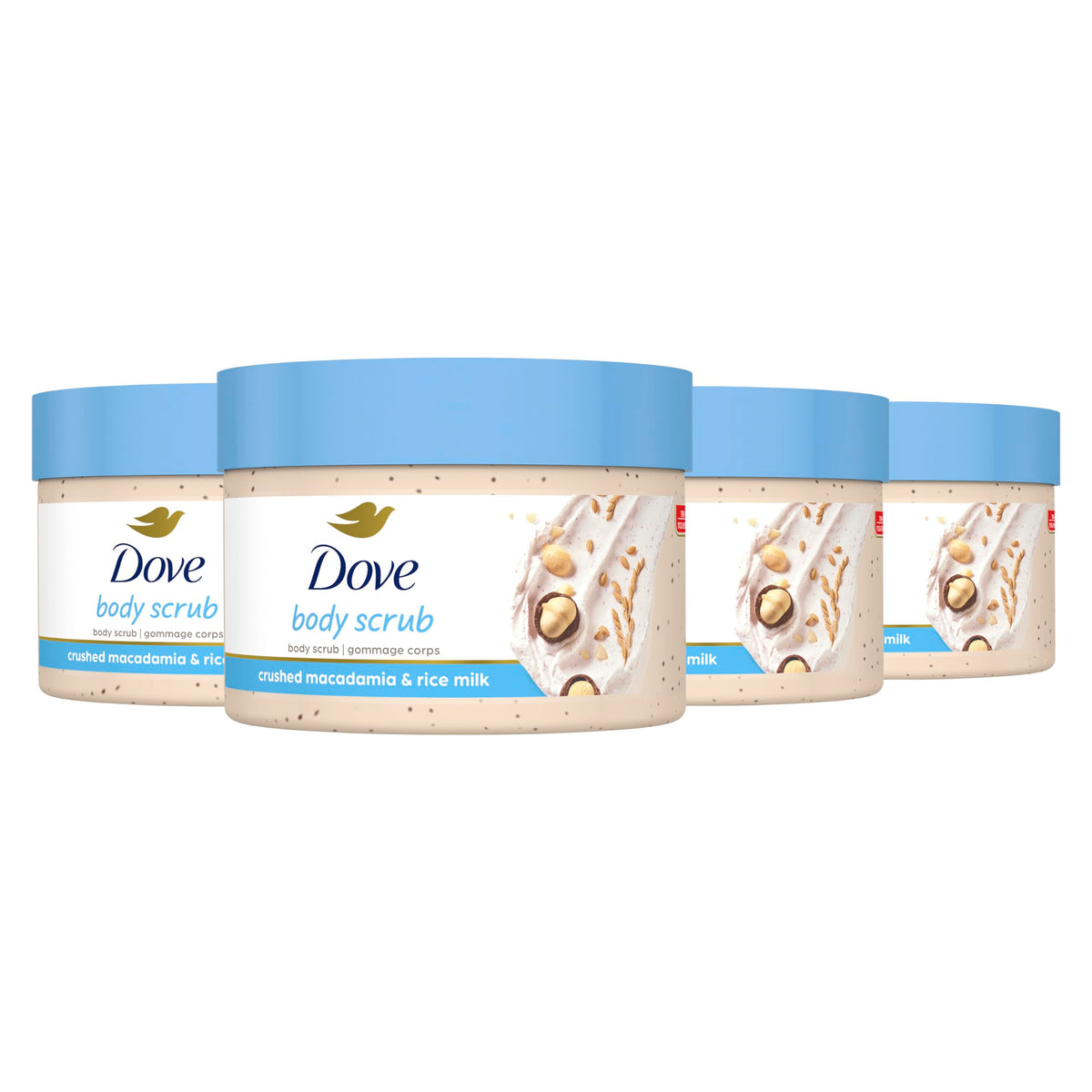 Dove Scrub For Silky Smooth Skin Brown Sugar & Coconut Butter Body Scrub Exfoliates & Restores Skin's Natural Nutrients, 10.5 oz, 4 Count