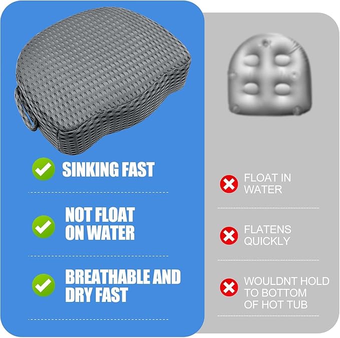 Hot Tub Booster Seat, Weighted SPA Hot Tub Booster Seat for Adults, 3D Air Mesh Hot Tub Seat Accessory, Non-Slip Micro Dot Bottom, Indoor or Outdoor Quick Dry Hot Tub Cushion (Grey)