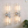 Wall Sconces 2-Pack, Hardwired Bathroom Light Fixtures, Modern Farmhouse Vanity Wall Lighting with Clear Glass Shades, E26 Base Wall Sconce Wall Lights for Bathroom Wall Decor, Brushed Nickel