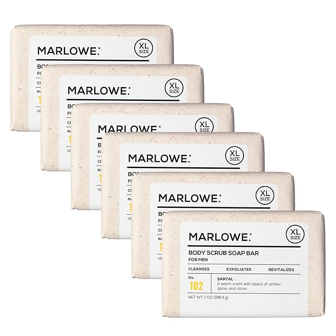 MARLOWE. Body Scrub Soap, Exfoliating Soap Bar, Santal, 7 oz (6 Bars)
