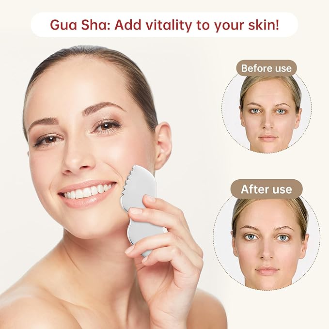 FSwsawX Stainless Steel Gua Sha Facial Tools, Face Comb & Massager Metal Gua sha Tool for Blood Circulation & Lymphatic Drainage, Body and Face Gua Sha Stone for Tighten Skin