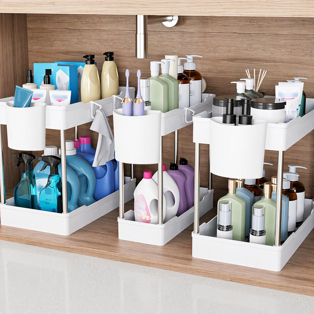 JYSMYWS 3 Pack Under Sink Organizer Bathroom and Storage Cabinet (White)