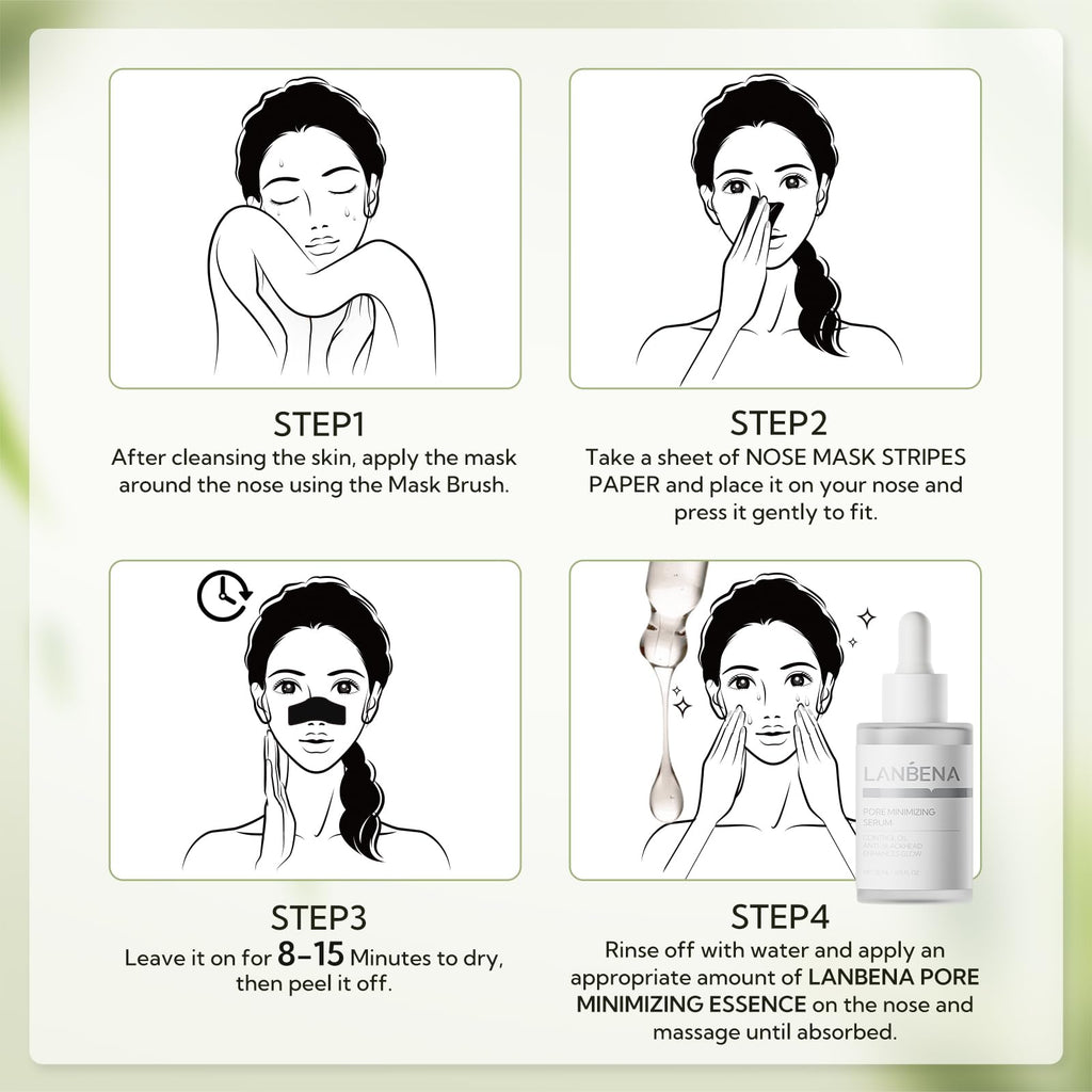 LANBENA 2 PCS Pore Strips, 2% BHA(Salicylic Acid) Nose Pore Strips 2.0 + Bamboo Charcoal Blackheads Remover Peel off Mask 3.0, Plants Pore Cleanser Purifying, added Amazonian White Clay, Oil Control