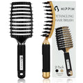 Boar Bristle Hair Brush Set of 2, HIPPIH Wet & Dry Hair Brushes Made by Fine Natural Boar Hair Can Adds Shine and Smoothing, Detangling Hairbrush for Women, Men & Kids' Long Curly Thick Hair