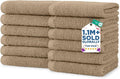 DAN RIVER 12 Pack Wash Cloths for Showering [12x12] - 100% Cotton Washcloths Premium Quality Flannel Face Cloths for Bathroom, Highly Absorbent and Soft Feel Wash Clothes, Tan