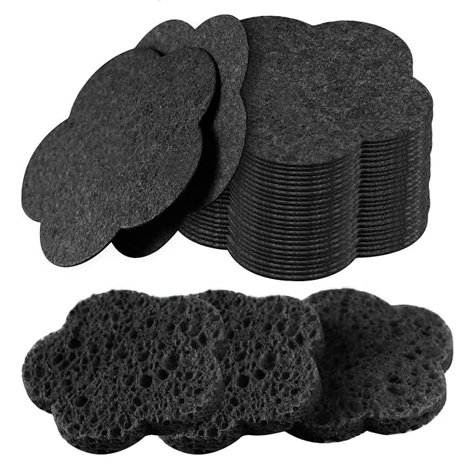 50-Count Facial Sponges Compressed Facial Sponges Natural Facial Cleansing Sponges Pads Cute Flower Shape Exfoliating Sponges for Cleansing Reusable,Best Makeup Gift, Black