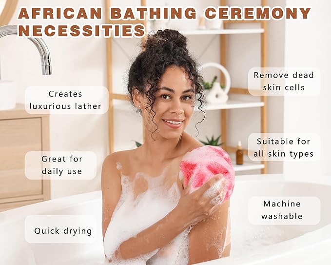 2 Pack African Net Sponge Exfoliating Body Scrubber Bath Sponge for Daily Use (Pink + Deep Purple)