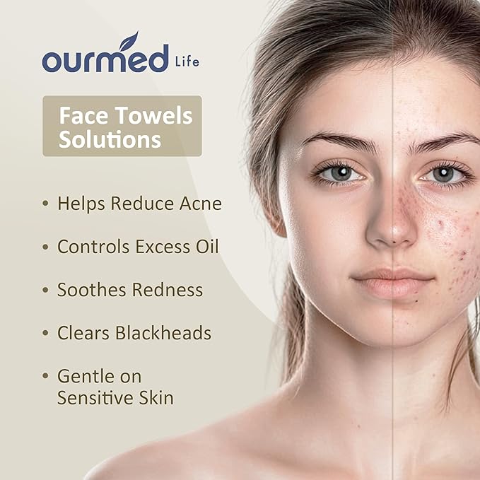 Ourmed Life Face Towels, Disposable Biodegradable Facial Towels for Sensitive Skin, Lint- free Facial Wipes for Washing Face, Skincare and Makeup Remover, Dry Wipes, 10"×7.9" Extra Large, 120 Count