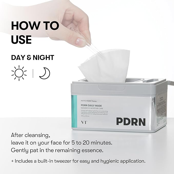 VT COSMETICS PDRN Daily Hydrating 30 Sheets Mask, Vegan PDRN Face Masks with Ceramide, Hyaluronic Acid & Panthenol, Ultra-Thin Moisturizing Mask for Glass Skin & Daily Hydration, Korean Skincare
