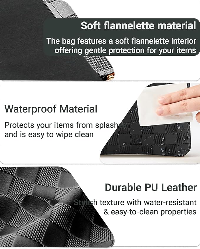 MXXUUOOM 2 Pack Small Makeup Bag for Purse Leather Cosmetic Pouch Organizer, Snap Closure Checkered Makeup Bag, Mini Lipstick Coin Pouch, Travel Makeup Organizer for Women(black)