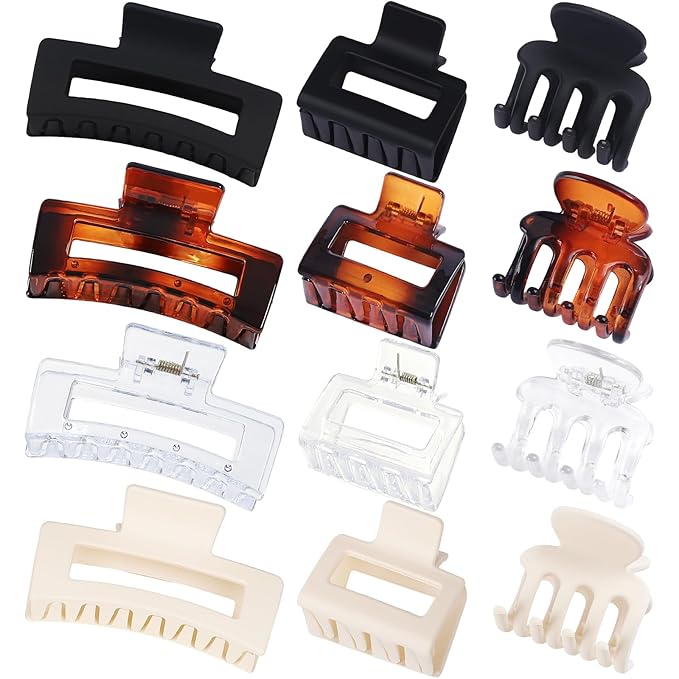 SMKSL 3 Styles Hair Clips for Women Small Medium Big Claw Clips for Thin Thick Hair 12 Pcs Hair Claw Clips Hair Clips Combination Hair Accessories for Women (Transparent)