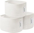 Cotton Rope Storage Basket, 15x10x9 Inches, Woven Basket for Shelves, Clothes, Towels, Books, and Laundry, White (3 Pack)