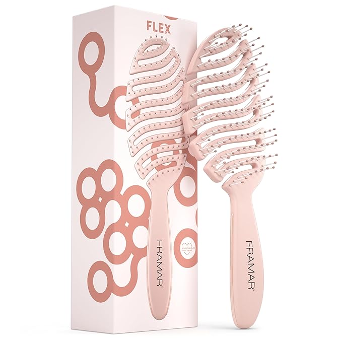 FRAMAR Vented Pink Hair Brush For Women – Flex Brush With Bendable Frame, Wet Hair Brush Detangler, Wet Hairbrush For Women, Vented Design For Faster Blow Drying and Less Breakage – Pain Free