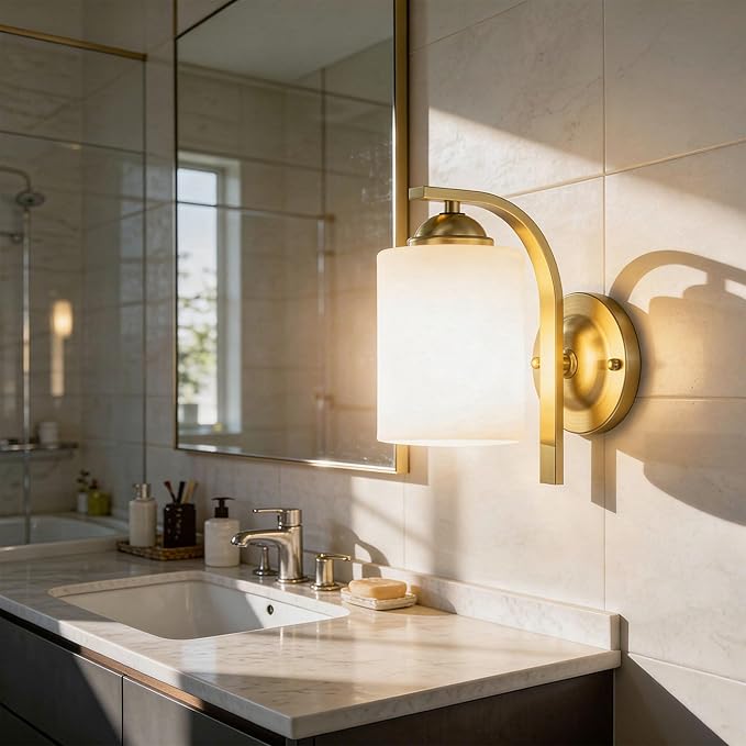 Wall Sconces Lights Lamp for Bedroom Bathroom, Modern Vanity Light Fixtures, Gold Farmhouse Wall Mount Lighting Lanterns with Glass Shade for Living Room Mirror Hallway Kitchen