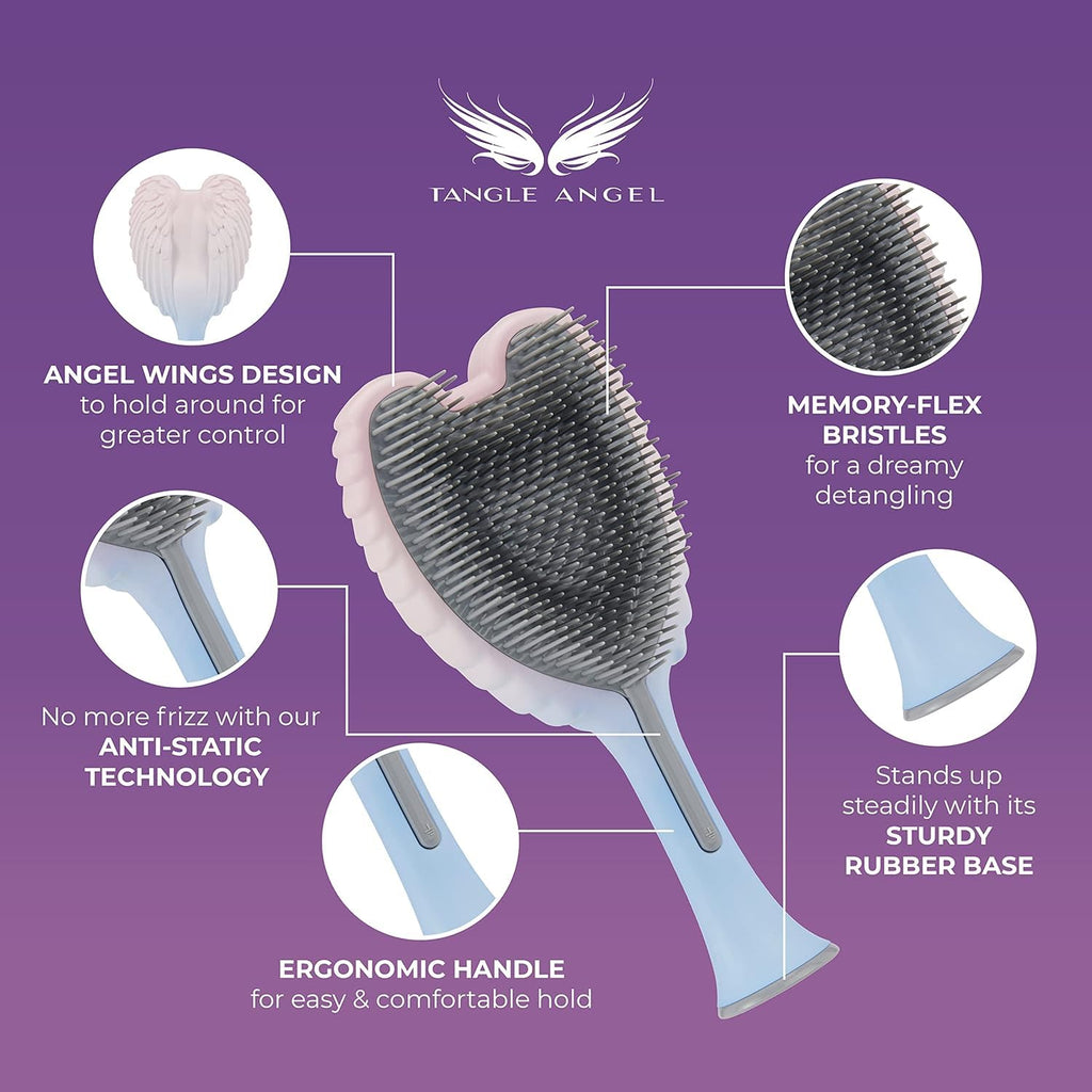 Detangling Hair Brush - Anti Static Angel Wing Hair Brush with Soft & Flexible Bristle for Straight & Wavy Hair - Tangle Angel Hair Detangler Brushes for Blow Drying & Shower - Two Tone Pink Blue