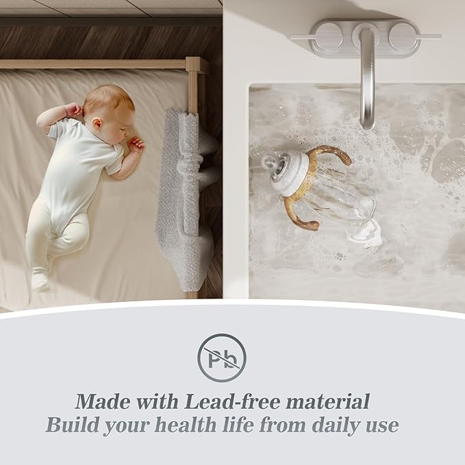 Phiestina Brushed Nickel 4 Inch 2 Handle Centerset Lead-Free Bathroom Sink Faucet 2 Pack, with Copper Pop Up Drain and Water Supply Lines,BF15-1-BN-2PACK