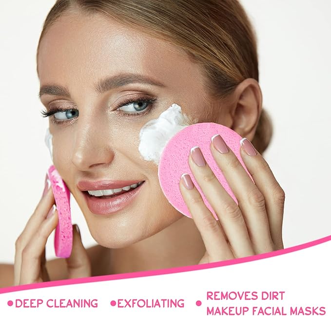Foaincore 600 Pieces Compressed Facial Sponge Round Facial Sponge for Estheticians Face Sponges for Cleansing Makeup Removal Wash Pads Disposable Sponges for Women Spa Exfoliating Cleansing(Pink)