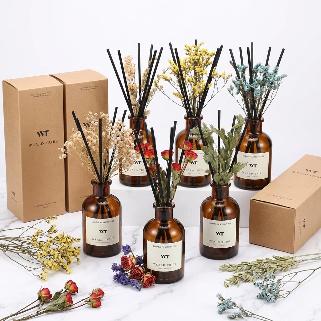 WEALD TRIBE Reed Diffuser Set for Bathroom Air Fresheners, Oil Diffuser Sticks | Sandalwood Rose Scent 4.0 fl oz Home Fragrance with Sticks Defusers | House Bedroom Office Shelf Decor