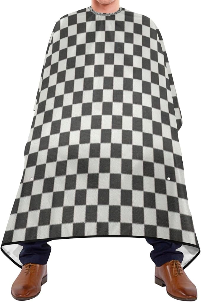 JUZIHAI Hair Cutting Cape, Checkered Black White Waterproof Salon Barber Apron Cape with Adjustable Neck, Beard Shaving Bib for Men Women Kids, 55x65 Inch